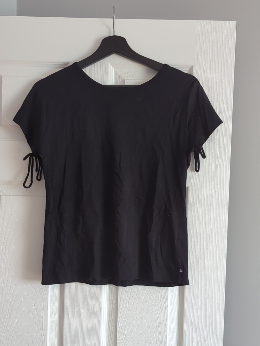 Black Lace-Up Short Sleeve Women's Top - Picture 2 of 2